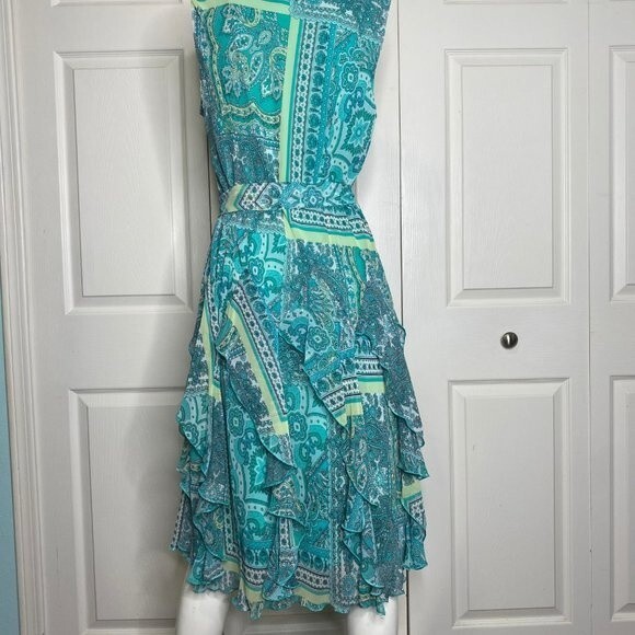 ROBBIE BEE Paisley Chiffon Ruffle Midi Dress Size 12 - Picture 13 of 13